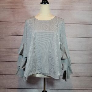 ABOUND Striped 3 Tiered Sleeve Blouse Blue and White Size Small